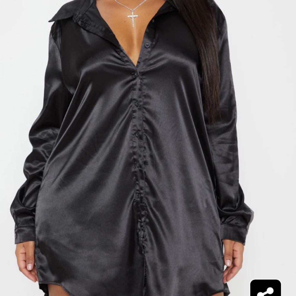 PLT Satin Black Button Dress